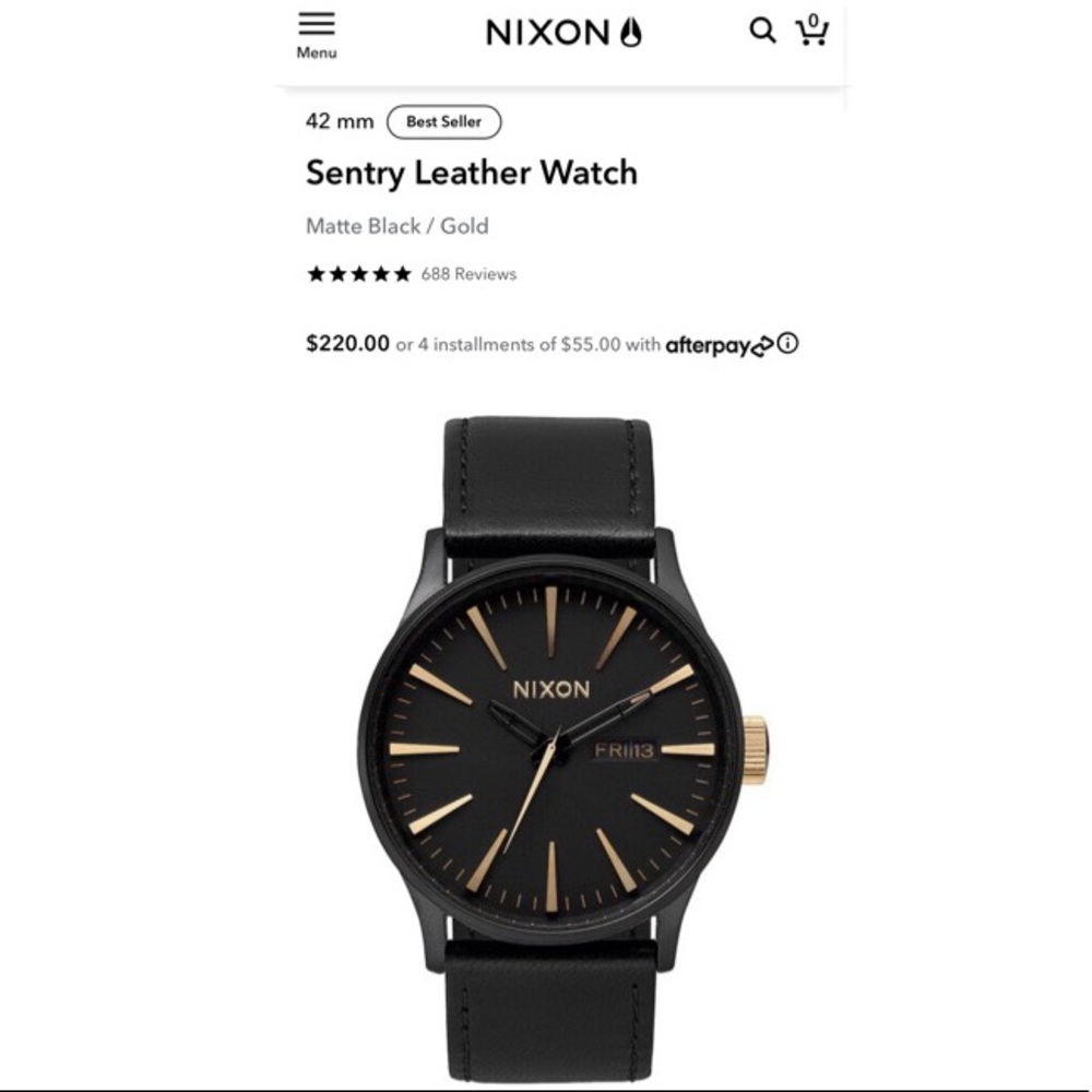 Nixon Sentry Leather Watch Matte Black with Gold Accents